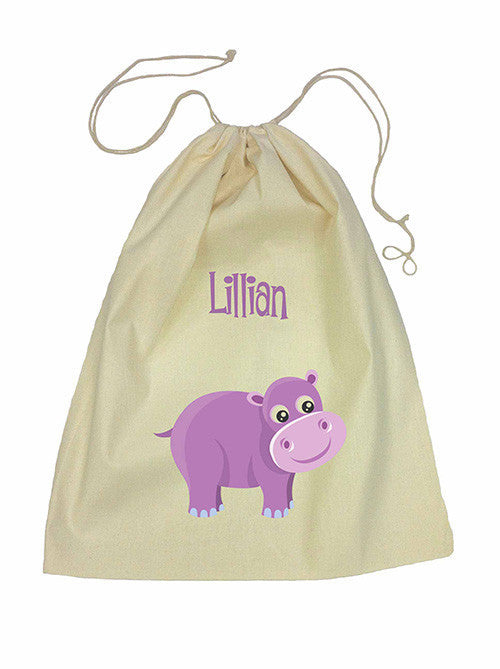 Calico Drawstring Bag - Purple Hippo