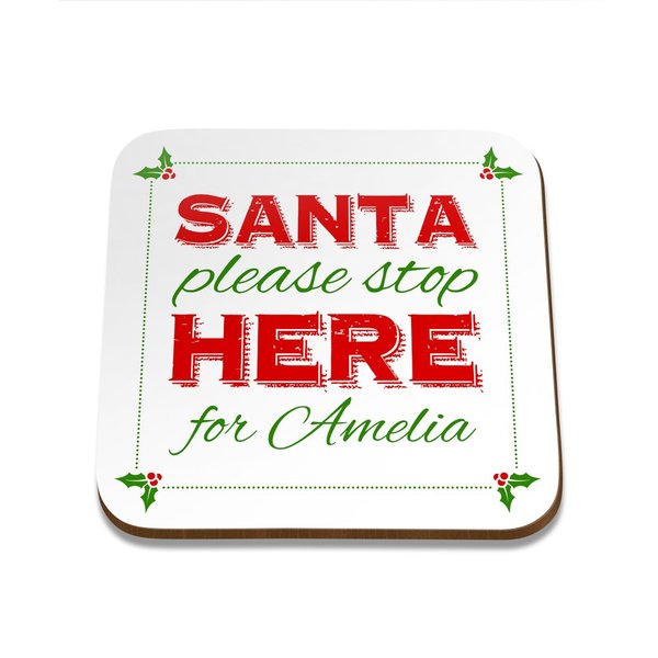 Santa Stop Square Coaster - Set of 4