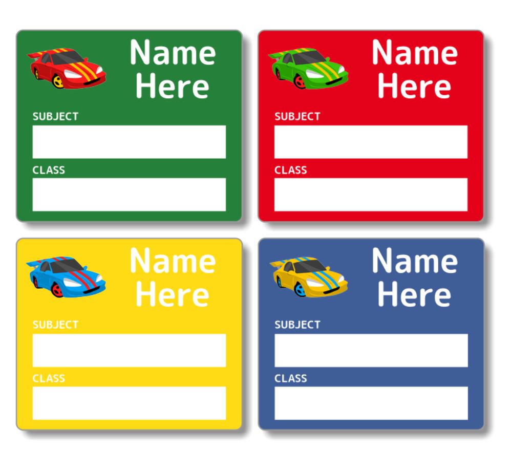 Race Car School Book Labels 16pk