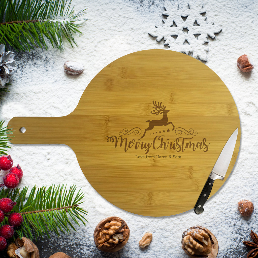 Reindeer Christmas Round Bamboo Serving Board