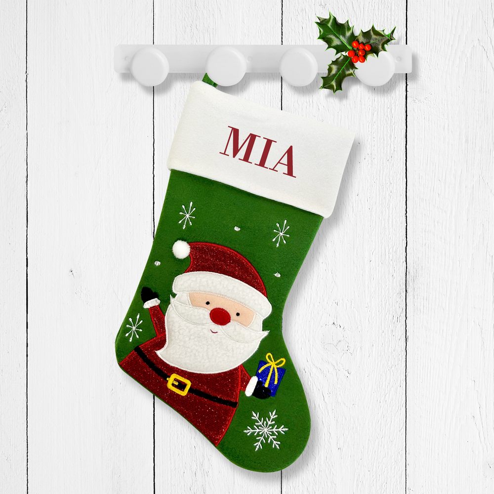 Happy Santa Green Santa Stocking