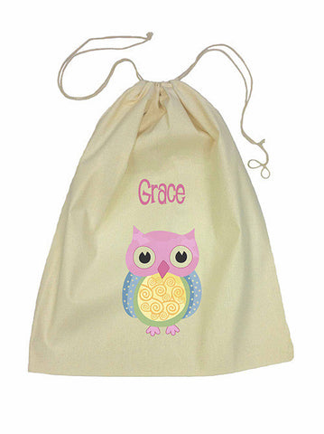 Calico Drawstring Bag - Pink Owl