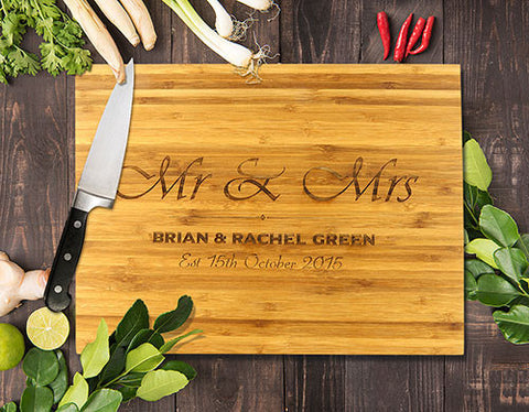 Mr & Mrs Bamboo Cutting Boards 8x11"