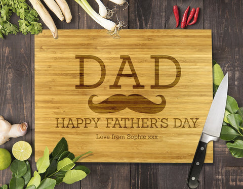 Dad Moustache Bamboo Cutting Board 8x11