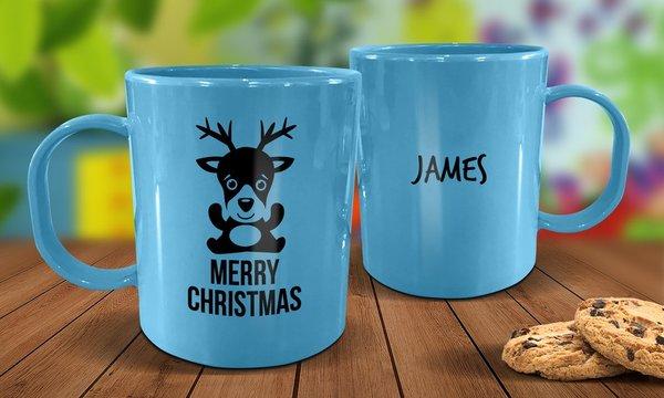 Cute Reindeer Plastic Mug - Blue