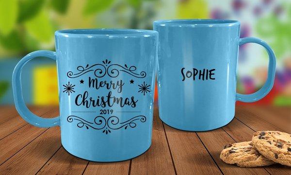 Merry Christmas Plastic Mug - Blue