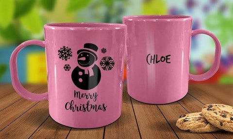 Snowman Plastic Mug - Pink
