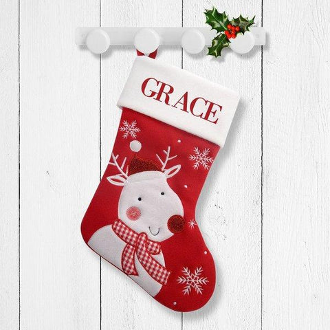 White Reindeer Red Santa Stocking