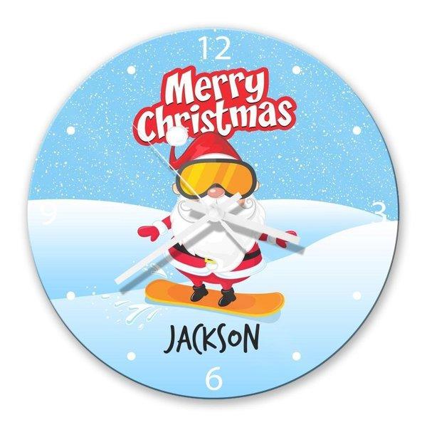 Snowboard Santa Glass Clock