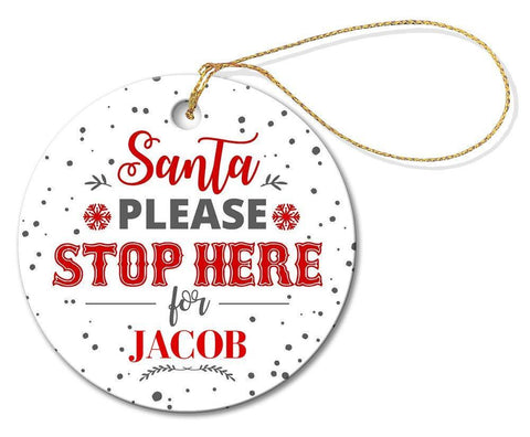 Santa Stop Round Porcelain Ornament