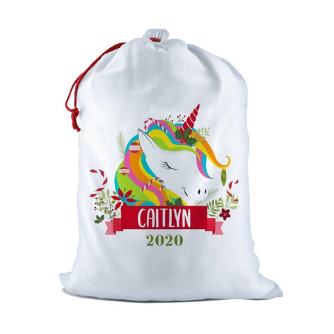 Colourful Unicorn White Santa Sack