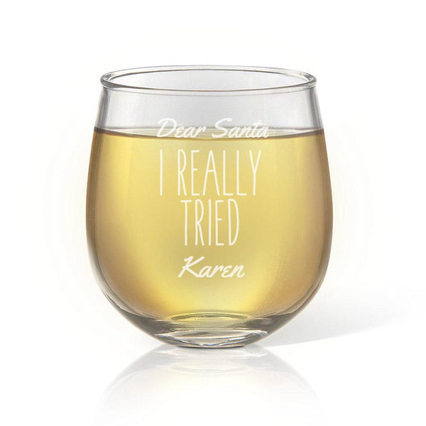 Engraved Stemless Wine Glasses