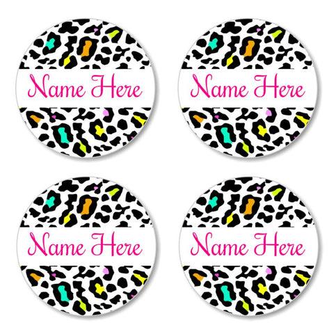 Leopard Print Round Name Labels 30pk