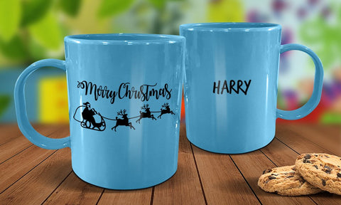 Santa Sleigh Plastic Mug - Blue