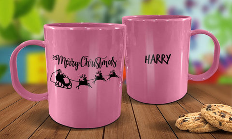 Santa Sleigh Plastic Mug - Pink